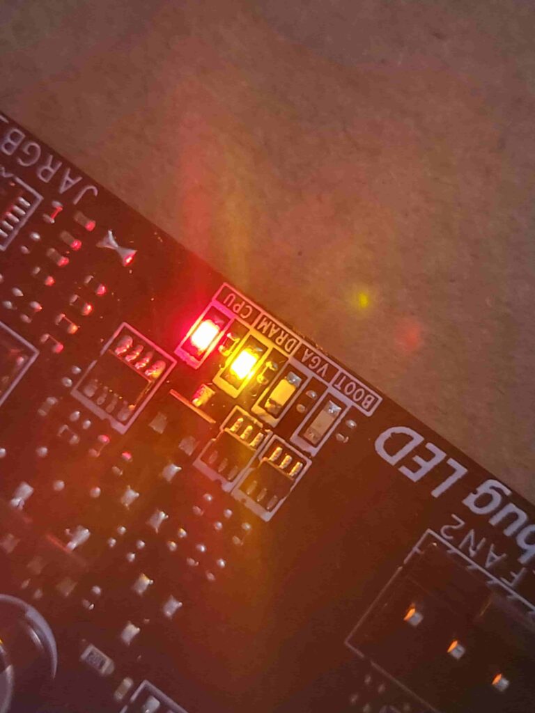Red led, then quickly switches to yellow led.